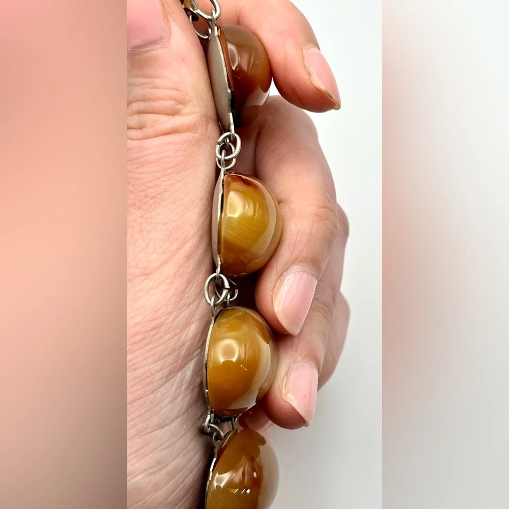 Vintage Large Chunky Carnelian Agate Link Bracelet - Picture 8 of 16